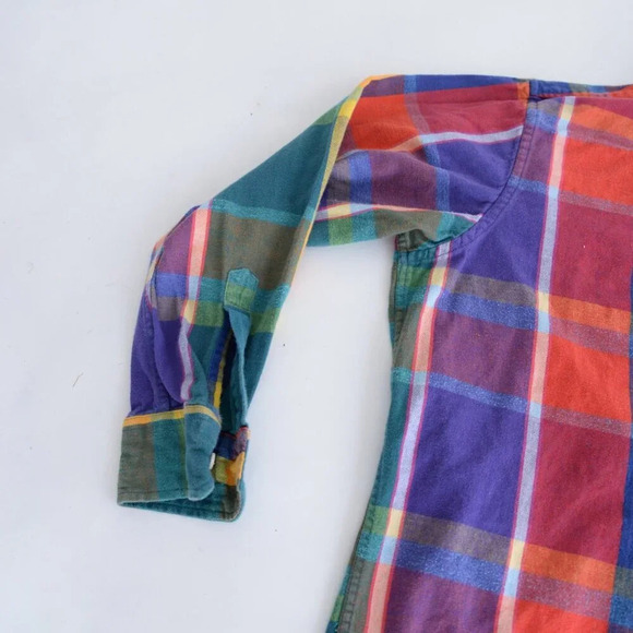 Vintage 90S Oakton Limited Teal And Red Checker Pattern Button  Down Shirt - Picture 6 of 10